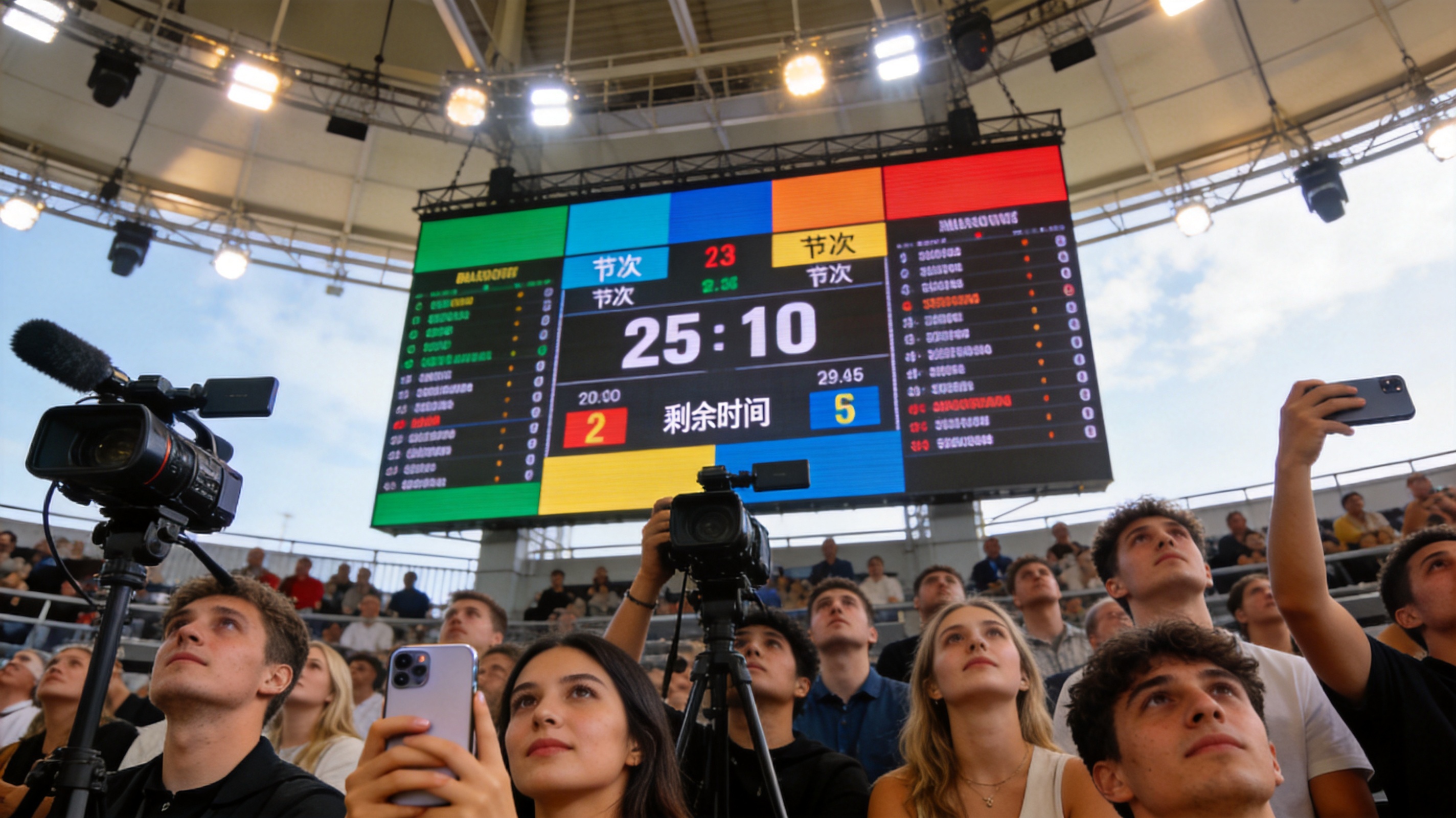 篮球即时比分数据看板示意图，展示比分、节次、剩余时间与比赛状态的展示结构